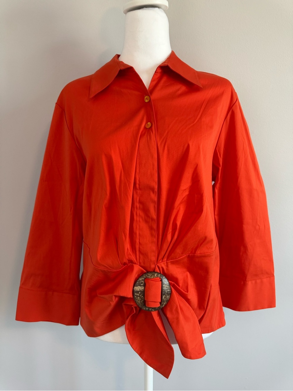 Lafayette 148 New York Burnt Orange Tie-Front O-Ring Blouse Size 14